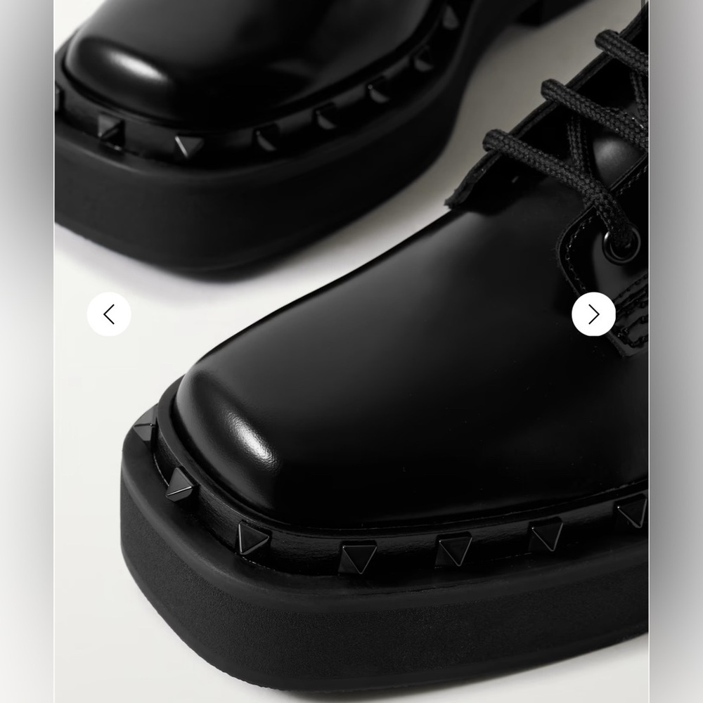 Valentino Garavani - Rockstud embellished glossed-leather ankle combat boots - Picture 2 of 4